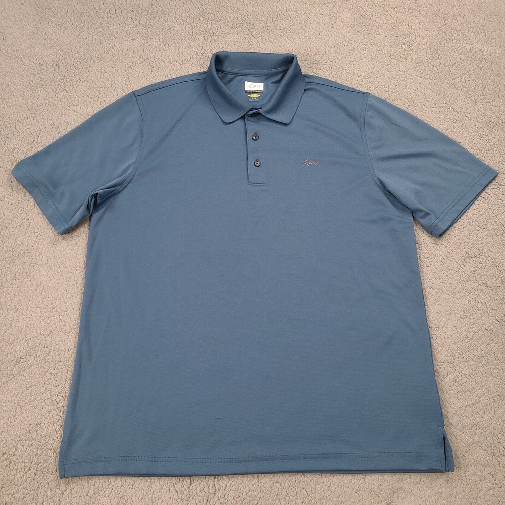 Greg Norman Polo Shirt Men's Large Blue Golf Play Dry Striped‎ Short Sleeve